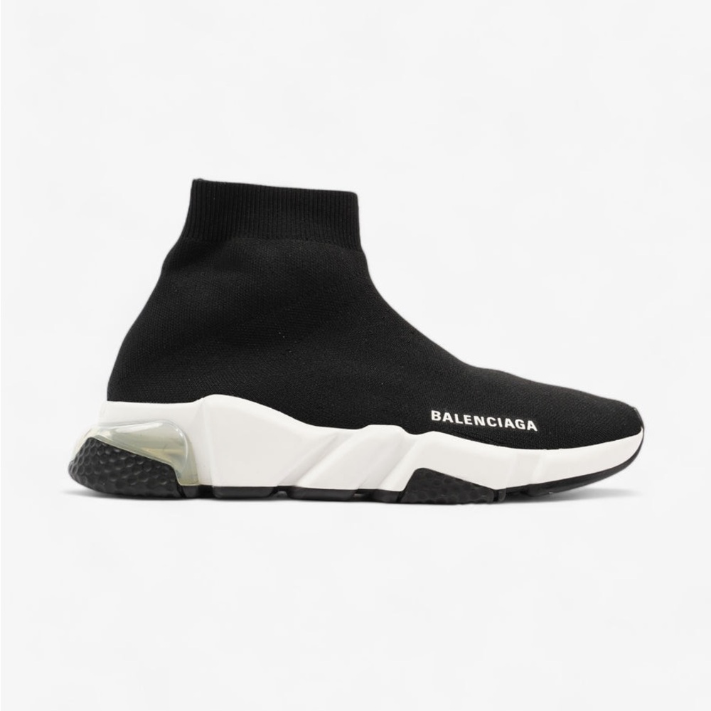Balenciaga Black and White Speed Trainer Sneakers